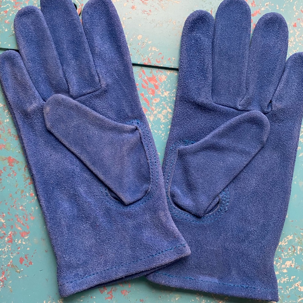 Medium blue suede (cowhide leather) gloves - Picture 2 of 4